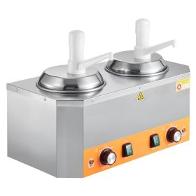 Electric Cheese Dispenser with Pumps, 2.4x2 L Commercial Hot Fudge Warmer, Plastic Double Pumps Dispenser