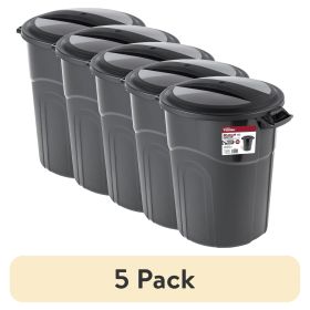 (5 pack) 20 Gallon Heavy Duty Plastic Garbage Can, Included Lid, Black
