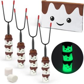 Glow in the Dark Marshmallow Roasting Sticks - Set of 4 Rotating Smores Sticks - Telescoping Extra Long Marshmallow Sticks for Fire Pit