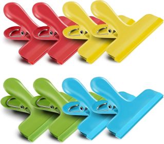 8 Pack Stainless Steel Chip Bag Clips Covered with Silicone - NO More Sharp Edges - Color Coded for Food Bags - Air Tight Seal, Heavy Duty
