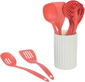 Kitchen Utensils Set, 8pcs - Nonstick Cooking Tools with Utensil Holder - Nylon Spoon, Ladle, Skimmer, Spaghetti Server