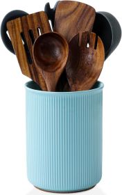Utensil Holder, Extra Large Utensil Crock, Stable Ceramic Utensil Organizer, Cooking Tool Organizer Set for Kitchen Counter Farmhouse Décor, Turq