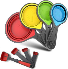 Collapsible Silicone Soft Measuring Cups and Measuring Spoons 8 pieces Portable Food Grade Silicone Measurement Cup for Liquid  Dry Measuring Bak